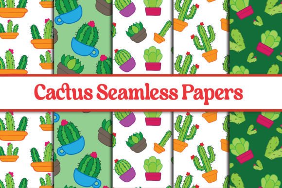 5 Floral Cactus Seamless Pattern Digital