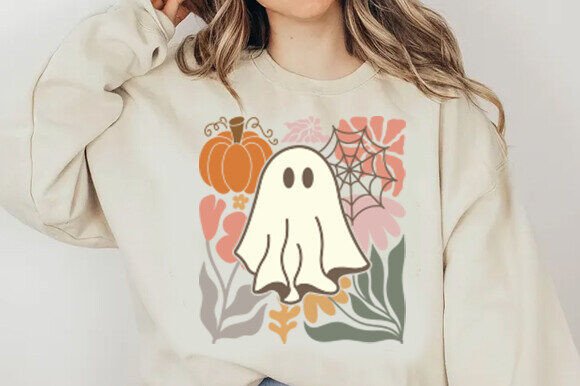 Boho Floral Fall Pink Ghost, Halloween