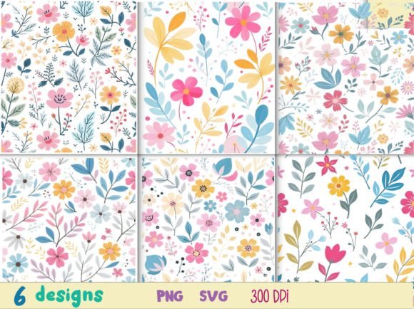 Bright Floral and Striped Pattern Artwor