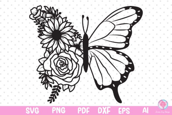 Buttrefly with Flower Svg