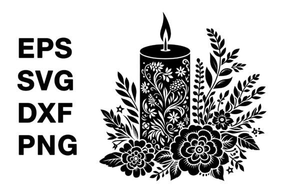 Candle with Floral Design Silhouette