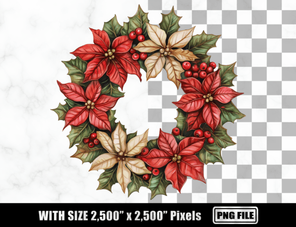 Christmas Floral Wreath Sublimation PNG