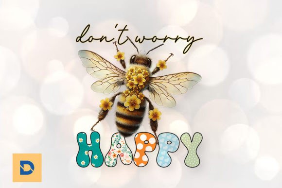 Don't Worry Bee Happy Bee Floral PNG