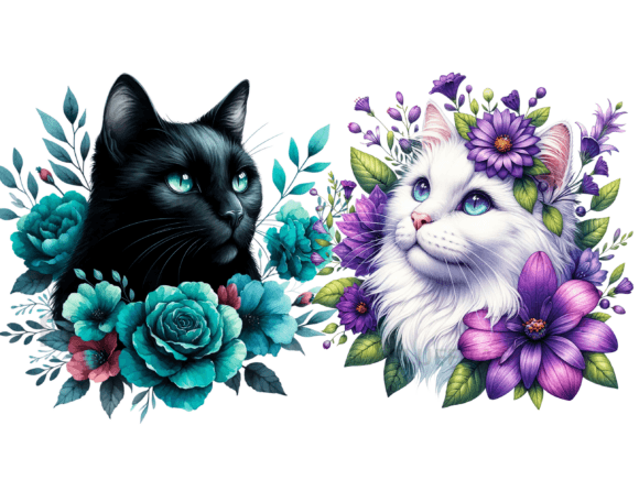 Floral Cats Clipart 30 Png Images