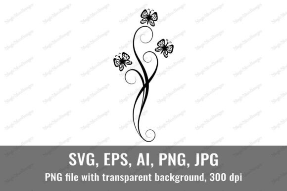 Floral Retro Ornament with Butterflies