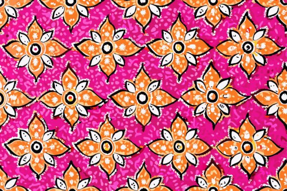 Orange White Floral on Pink Background