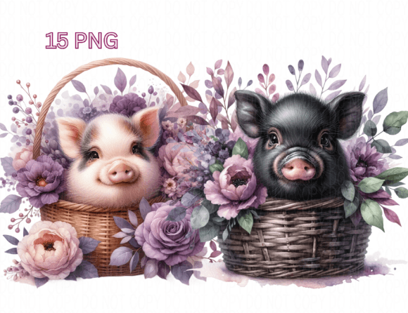 Pig Floral Clipart Pigs in a Basket